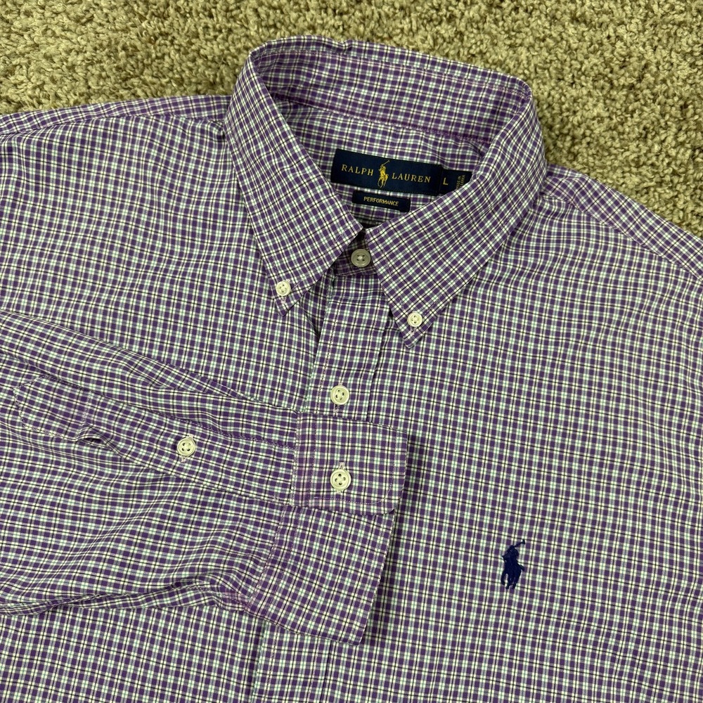Ralph Lauren Shirt Mens Large Purple Check Performance Button Down Pony Logo